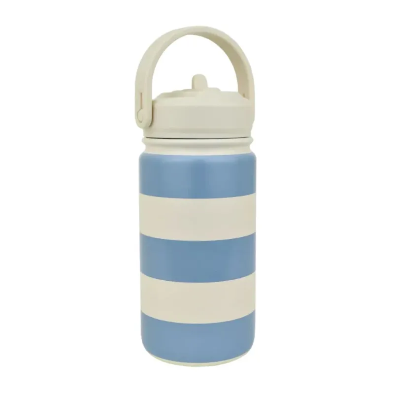 Trinkflasche Edelstahl gestreift blau personalisierbar