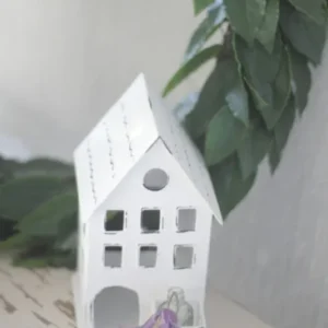VL Home - Metallhaus weiß Rundes Fenster mit Glasflasche
